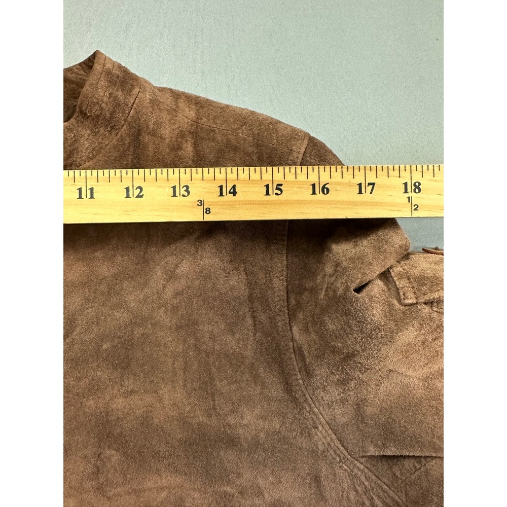 August Silk Logic Brown Suede Jacket Mandarin Collar Utility Pockets Womens - Picture 7 of 8